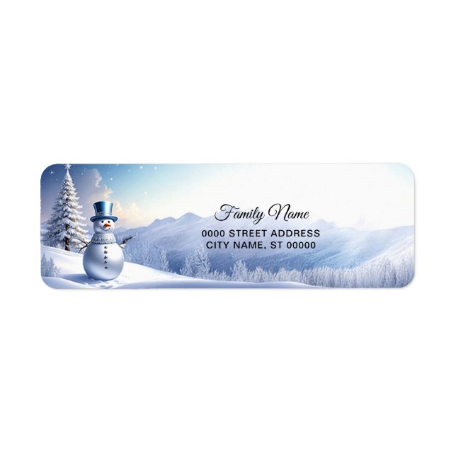 Blue Hat Snowman Christmas Tree Return Address Label (Front)
