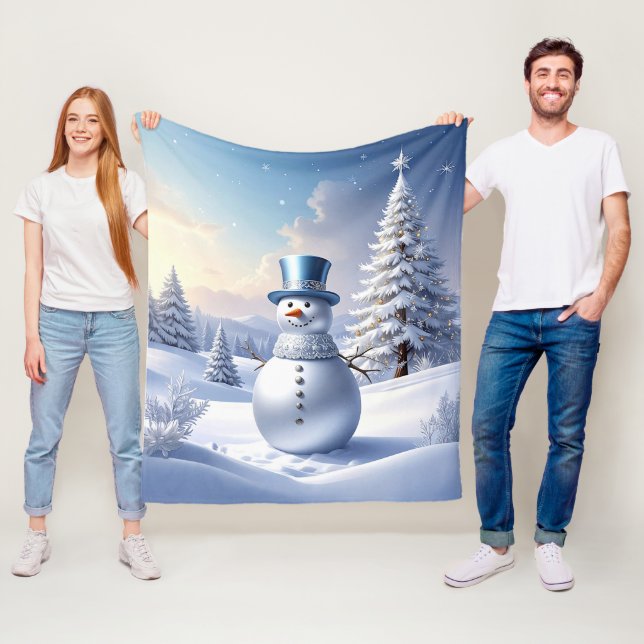 Blue Hat Snowman Fleece Blanket (In Situ)