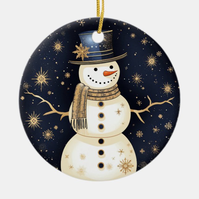 Blue Hat Snowman Ornament (Front)