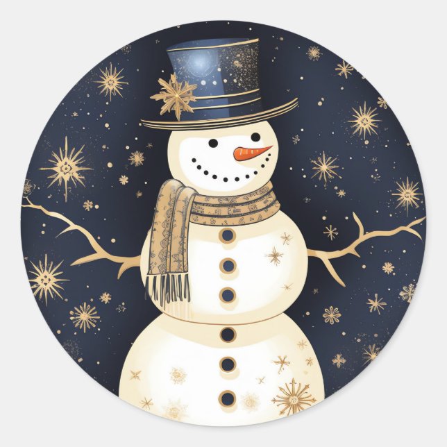 Blue Hat Snowman Sticker (Front)