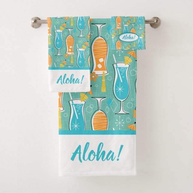 Blue Hawaii and Tropical Itch - Bg Turquoise Bath Towel Set (Insitu)