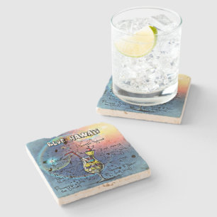 Blue Hawaii Cocktail (#1 of 12 Drink Recipe Sets) Stone Coaster