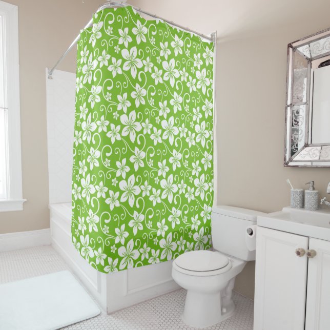 BLUE HAWAII (LIME) SHOWER CURTAIN (In Situ)