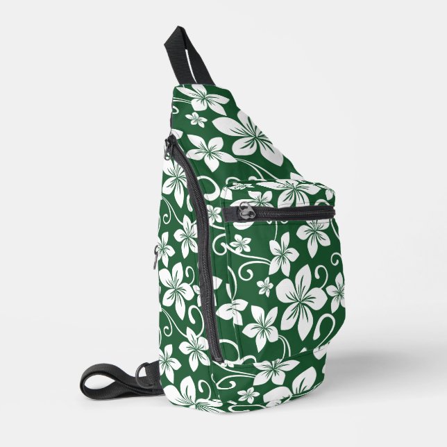 BLUE HAWAII PATTERN IN FOREST GREEN SLING BAG (Left Corner)
