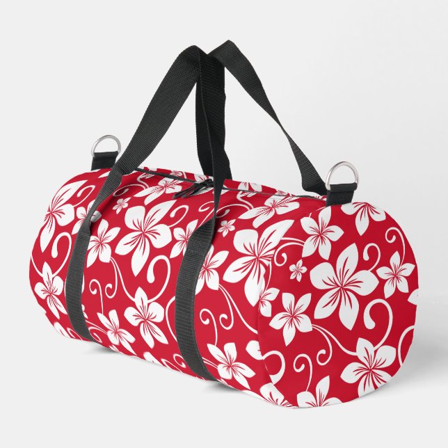 BLUE HAWAII PATTERN IN RED DUFFLE BAG (Left Corner)
