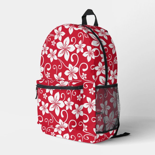 BLUE HAWAII PATTERN IN RED PRINTED BACKPACK (Back Corner Right)