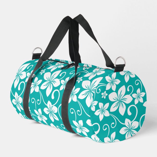 BLUE HAWAII PATTERN IN TEAL DUFFLE BAG (Left Corner)