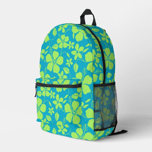 BLUE HAWAII PATTERN IN TEAL LIME PRINTED BACKPACK (Back Corner Right)