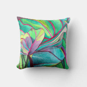 Blue Hawaii Tropical leaf foliage art Cushion