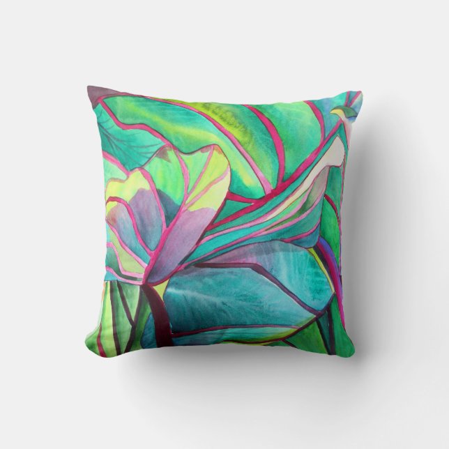 Blue Hawaii Tropical leaf foliage art Cushion (Front)