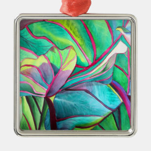 Blue Hawaii Tropical leaf foliage art Metal Ornament
