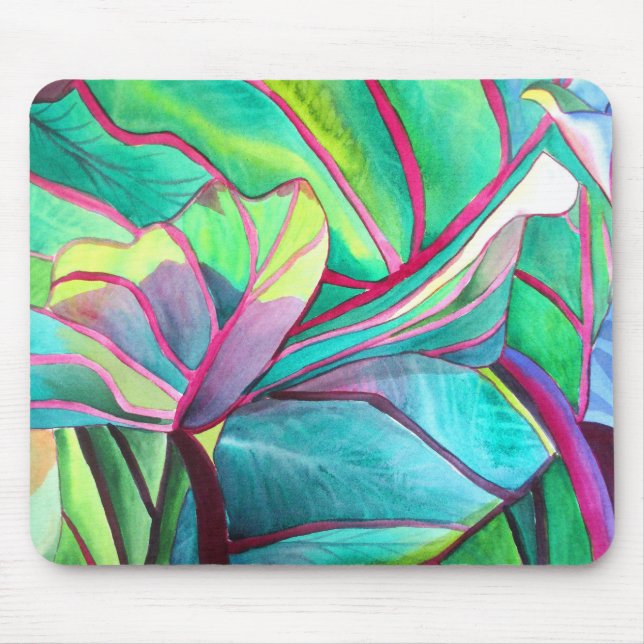 Blue Hawaii Tropical leaf foliage art Mouse Pad (Front)