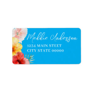 Blue Hawaiian Floral Birthday Label