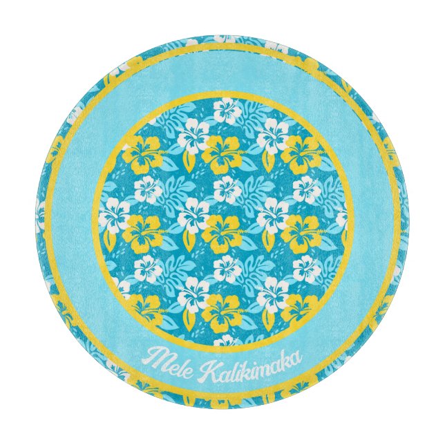 Blue Hawaiian Hibiscus Floral Pattern Cutting Board (Front)