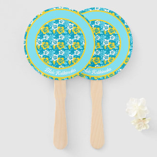 Blue Hawaiian Hibiscus Floral Pattern Hand Fan