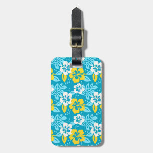 Blue Hawaiian Hibiscus Floral Pattern Luggage Tag