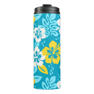 Blue Hawaiian Hibiscus Floral Pattern Thermal Tumbler