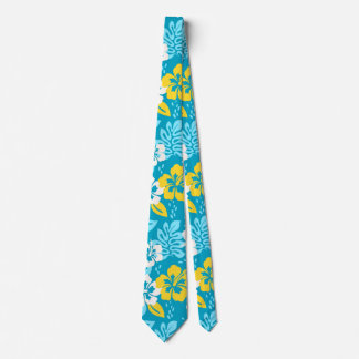 Blue Hawaiian Hibiscus Floral Pattern Tie