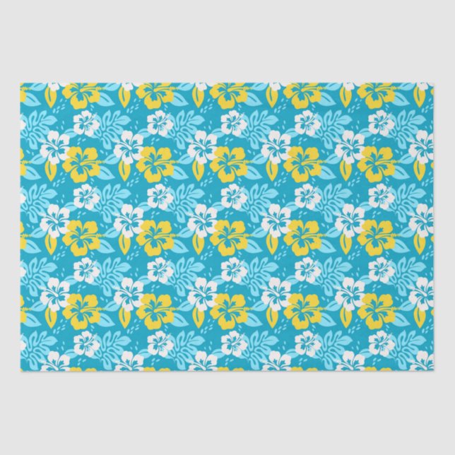 Blue Hawaiian Hibiscus Floral Pattern Tissue Paper (Front)