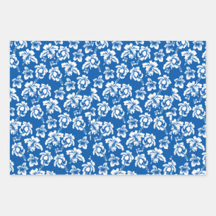 Blue Hawaiian Hibiscus Flowe Wrapping Paper Sheet