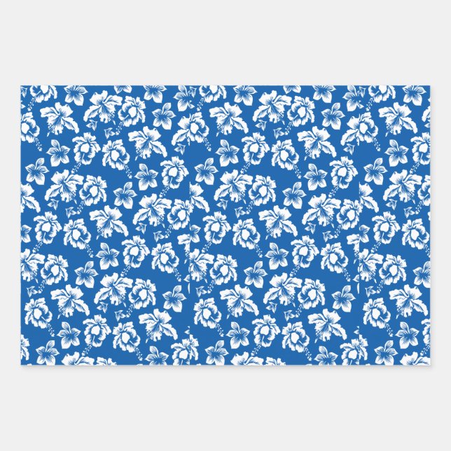 Blue Hawaiian Hibiscus Flowe Wrapping Paper Sheet (Front)