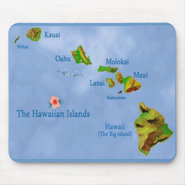 Blue Hawaiian island map mousepad (Front)