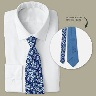 Blue Hawaiian Plumeria Flowers Personalised Tie