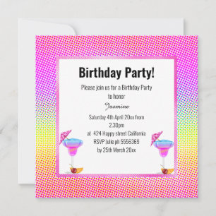 BLUE HAWAIIAN RAINBOW GEOMETRIC BIRTHDAY PARTY INVITATION