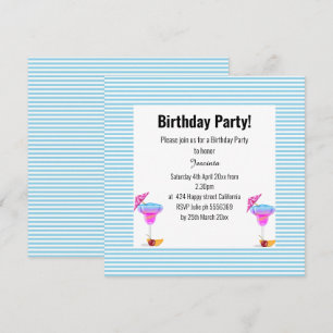 BLUE HAWAIIAN STRIPED THEME BIRTHDAY PARTY INVITATION