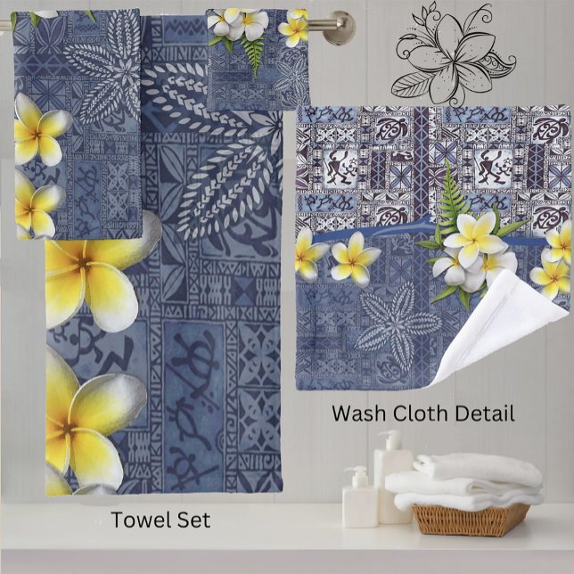 Blue Hawaiian Tapa and Plumeria Towel Set (Creator Uploaded)