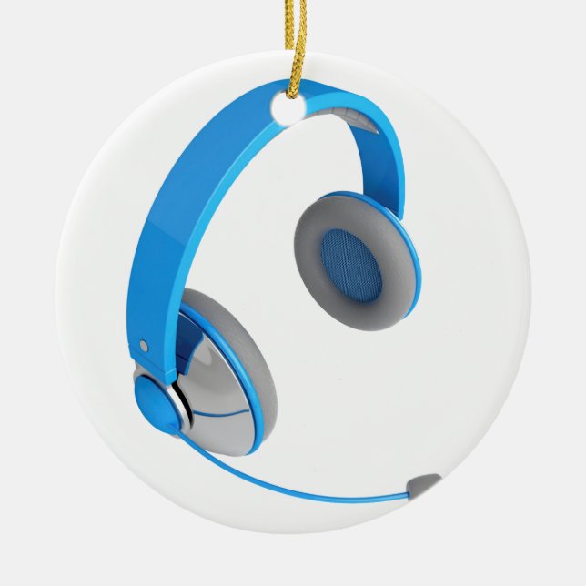 Blue headphones with mic ceramic ornament (Front)