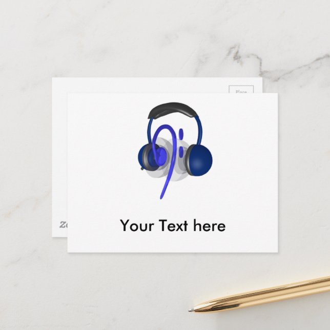 Blue Headset Playing Some Classical Bass Postcard (Front/Back In Situ)
