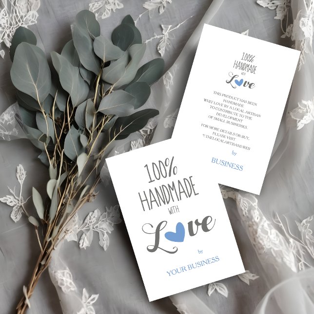 Blue Heart 100% Handmade with Love Quote Business Card (Creator Uploaded)