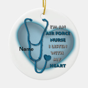Blue Heart Air Force Nurse  Ceramic Ornament