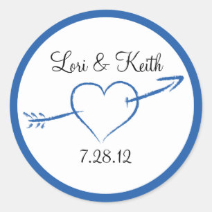Blue Heart and Arrow Classic Round Sticker