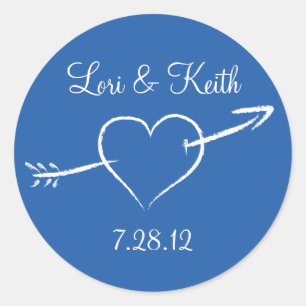 Blue Heart and Arrow Classic Round Sticker