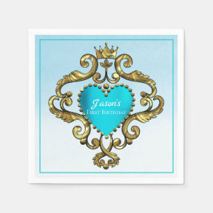 Blue Heart And Gold Ornament Napkin