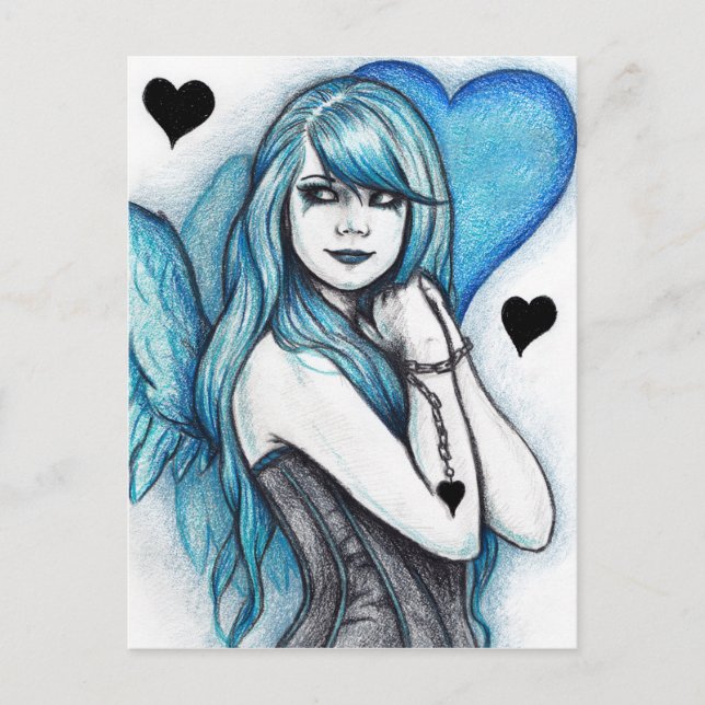 Blue Heart Angel Gothic Fantasy Postcard (Front)
