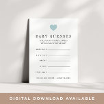 Blue Heart Baby Shower Guessing Game Card<br><div class="desc">Let baby shower guests make their best guesses at baby boy's birthdate and time, weight and length! Place a stack at the entrance to the event, pass them around, or leave one at each place setting. Makes a fun keepsake for the mama-to-be, too, when compiled in a pretty box or...</div>