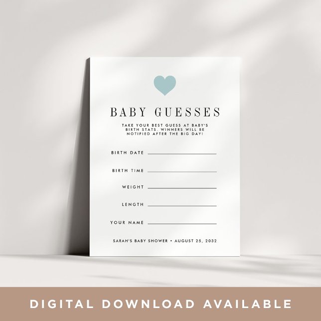 Blue Heart Baby Shower Guessing Game Card (Creator Uploaded)