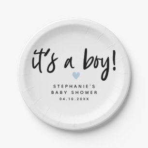 Blue Heart Baby Shower It's A Boy Paper Plate