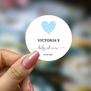 Blue Heart Baby Shower Party  Classic Round Sticker