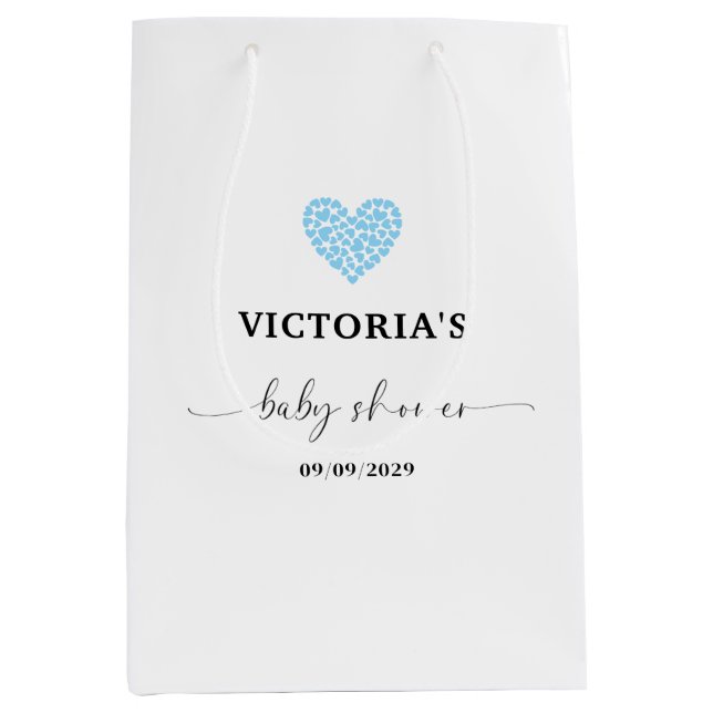 Blue Heart Baby Shower Party Heart Medium Gift Bag (Front)