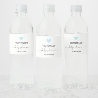 Blue Heart Baby Shower Party  Water Bottle Label
