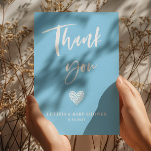 Blue Heart Baby Shower Thank You Card