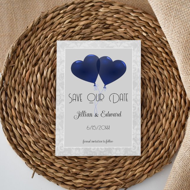 Blue Heart Balloons Save The Date Announcement (Blue Heart Balloons Save the Date )
