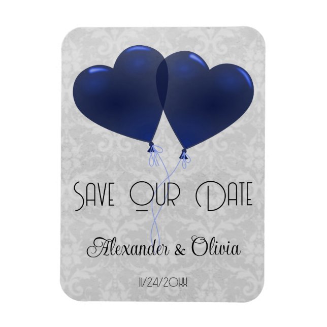 Blue Heart Balloons Save The Date Magnet (Vertical)