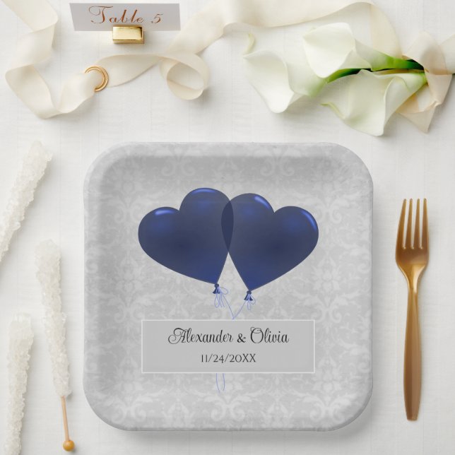 Blue Heart Balloons Wedding Shower Paper Plates (Wedding)