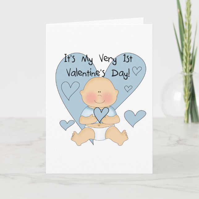 Blue Heart Boy 1st Valentine Tshirts and Gifts Holiday Card (Front)