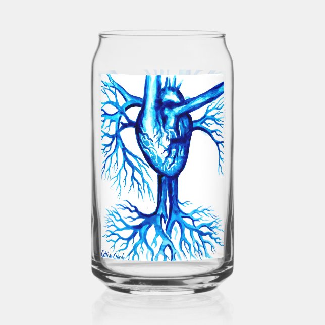 Blue heart can glass (Front)